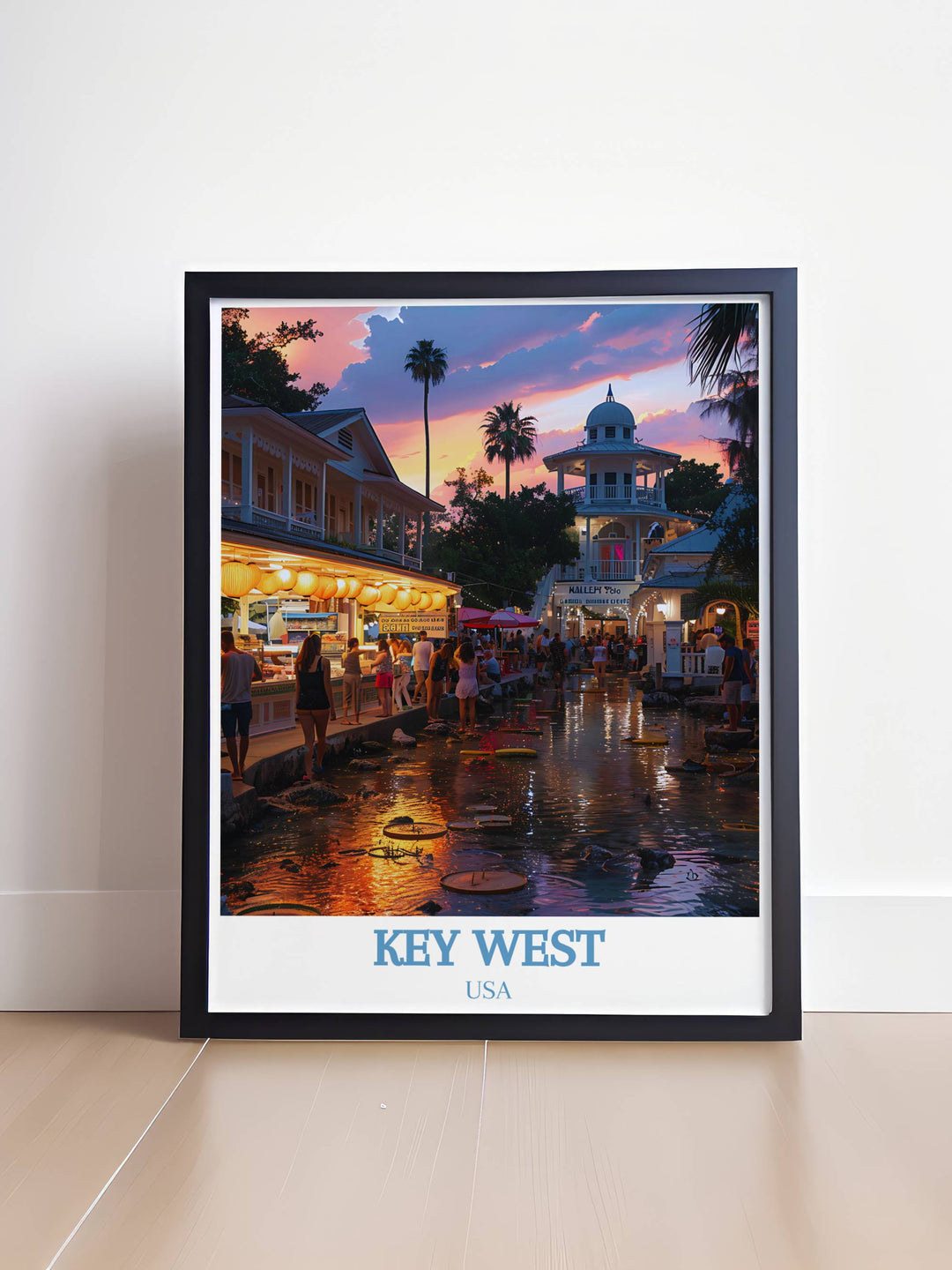 Stunning Key West Art featuring Mallory Square capturing the essence of this iconic location in a detailed Florida Travel Print ideal for any room.