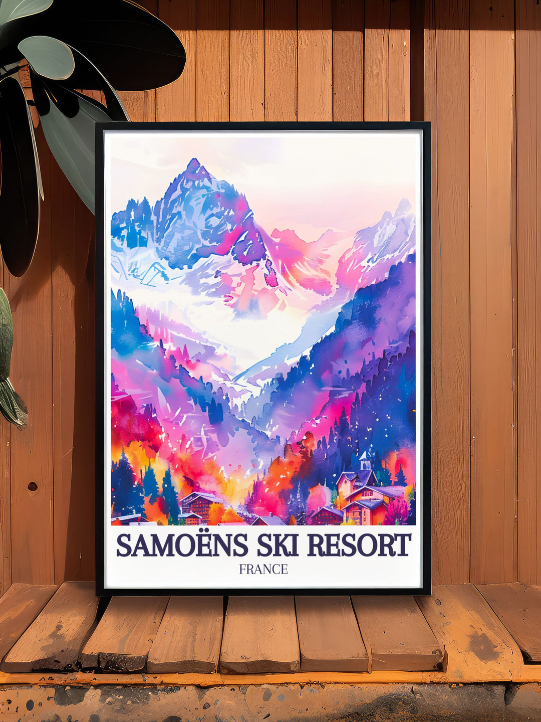 Beautiful Skiing Illustration of Mont Blanc Grand Massif French Alps a perfect gift for snowboarders and skiers celebrating the charm of the French Alps and Grand Massif region