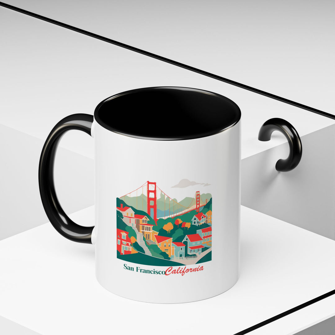 A premium San Francisco mug displaying the citys iconic sights in vibrant detail. Made from durable ceramic, dishwasher and microwave safe, it combines practicality with artistic expression for everyday enjoyment or special occasions, celebrating San Franciscos unique spirit.