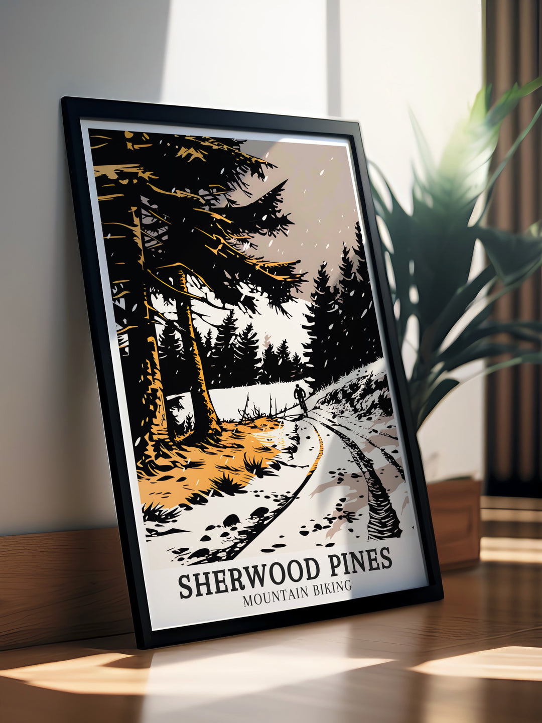 Mountain biking travel wall decor pieces capturing the exhilarating scenery of Sherwood Pines Sticky Switchbacks in Nottinghamshire. Perfect for those who love mountain biking, these wall decorations add a touch of adventure to any room. Enjoy the vivid colors and dynamic details of the trails through our high quality travel wall art.