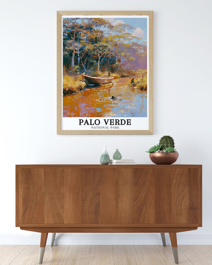 Costa Rica wall art featuring the Tempisque River and Verde Boat from Palo Verde National Park a beautiful addition to any home decor this stunning print offers a glimpse into the breathtaking scenery and wildlife of one of Costa Ricas top travel destinations.