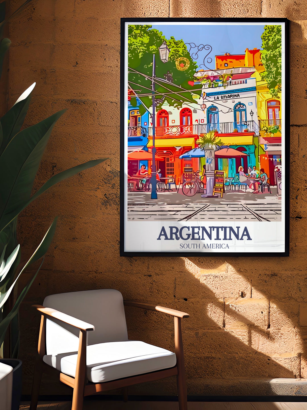 Argentina decor featuring a beautiful Buenos Aires, La Boca print. This piece captures the lively spirit and historical significance of this famous Buenos Aires neighborhood. Ideal for enhancing the ambiance of your living room or office.