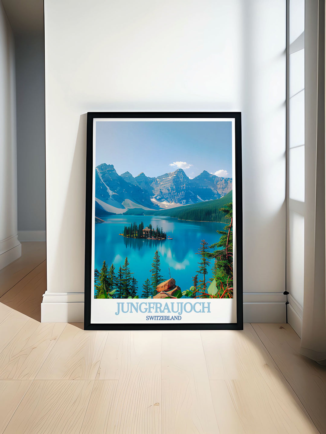 Art print showcasing the engineering marvel of the Jungfraujoch railway, set against the stunning alpine scenery, ideal for travel and history enthusiasts.