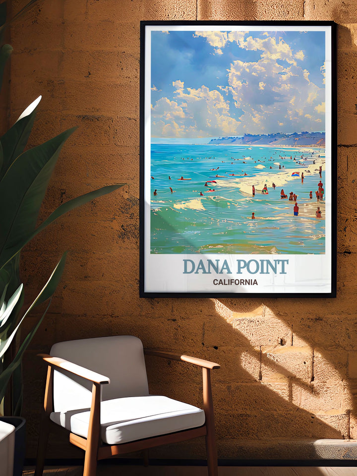Doheny State Beach artwork is perfect for those who appreciate the natural beauty of California. This travel poster highlights the stunning landscapes of Doheny State Beach making it a great addition to any home decor collection.