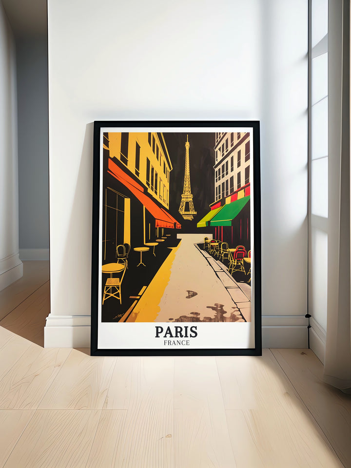 Vibrant Paris Wall Art print featuring The Eiffel Tower and Parisian streets perfect for home decor and gifts for friends. This colorful photography poster adds a modern touch to any living room decor.