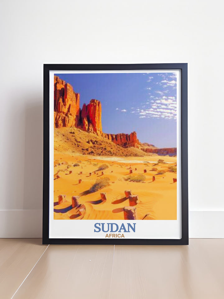 Jebel Barkal Stunning Living Room Decor with prints that capture the beauty of Jebel Barkal and the vibrant city of Khartoum. Perfect for adding a touch of elegance to your home. Great for anniversary gifts and birthday gifts.