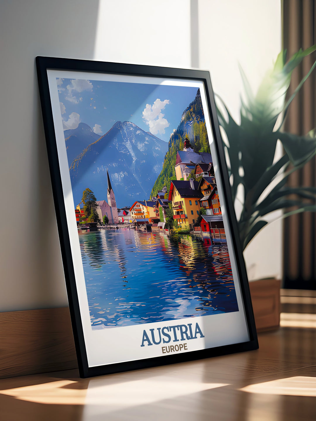 Hallstatt Austria art print blends traditional beauty and modern decor in this colorful Austria travel print. It is ideal for decorating your living room with stunning details and makes an excellent gift for anniversaries birthdays and Christmas.