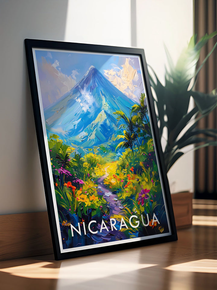 Nicaragua art featuring the breathtaking volcanoes ideal for wall decor and personalized gifts showcasing the natural beauty of these Central American landscapes with exquisite detail