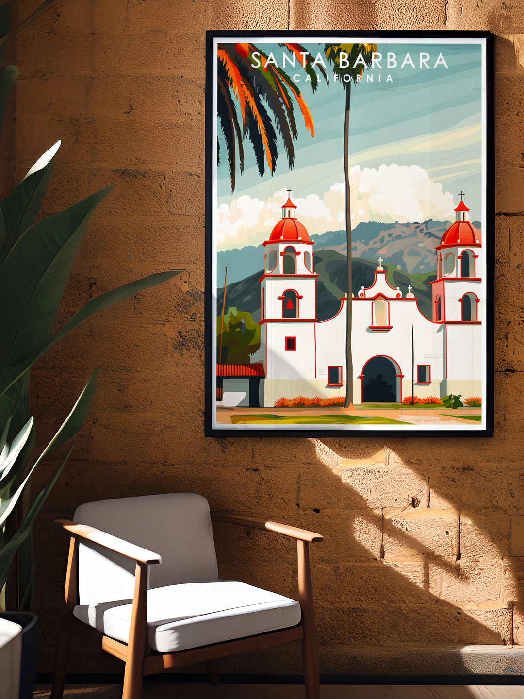 Santa Barbara Mission modern art print offers a detailed look at both the historic landmark and the city map making it a versatile piece for home or office decor this colorful art print is perfect for anniversary birthday or Christmas gifts