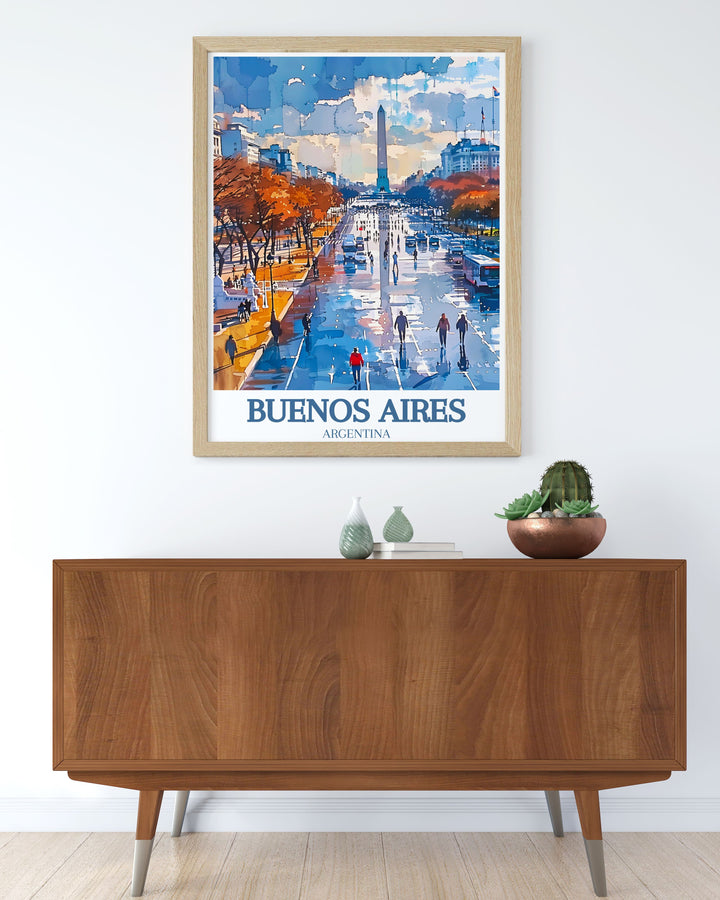 Captivating digital download of Buenos Aires, showcasing the Obelisk and the lively Plaza de la Republica, ideal for any art collection or as a memorable travel keepsake.