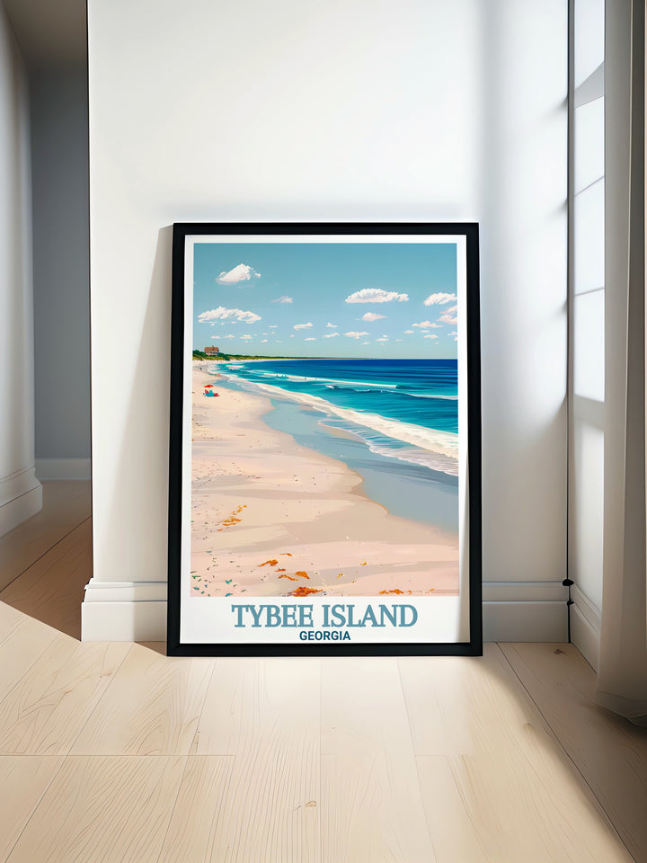 Beautiful Tybee Island Map featuring Tybee Island Beach in a stunning black and white design perfect for adding a touch of coastal elegance to any home decor and ideal for travel enthusiasts and art lovers.