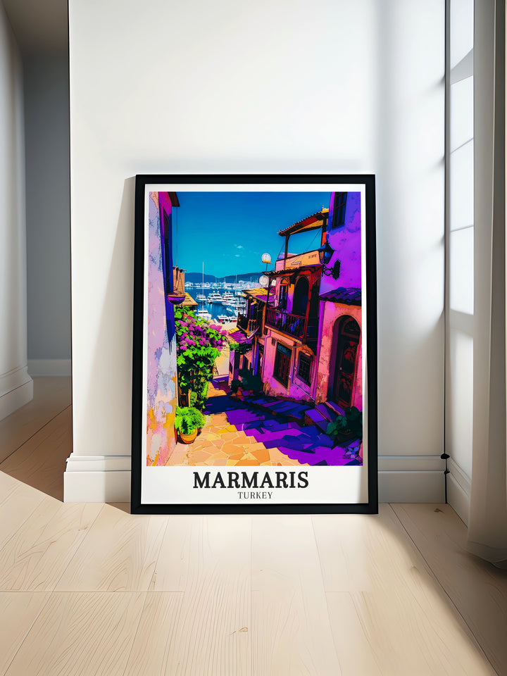 Marmaris Poster Print showcasing Turkey Wall Art with vibrant views of Marmaris Marina Downtown Marmaris Perfect for adding a touch of Turkish culture and coastal charm to your home this stunning print offers a captivating glimpse into the beauty of Marmaris