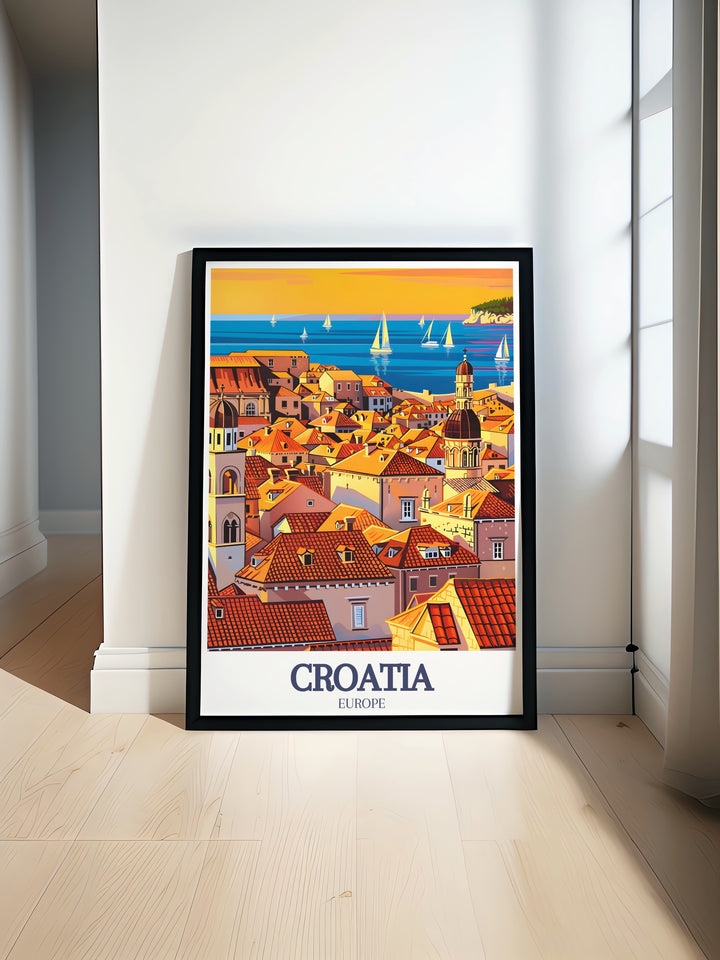 Dubrovnik Old Town Adriatic Sea modern prints bring the historic charm and stunning coastal views of Croatia into your home making it a perfect addition to your living room decor or a thoughtful gift for travelers or art lovers