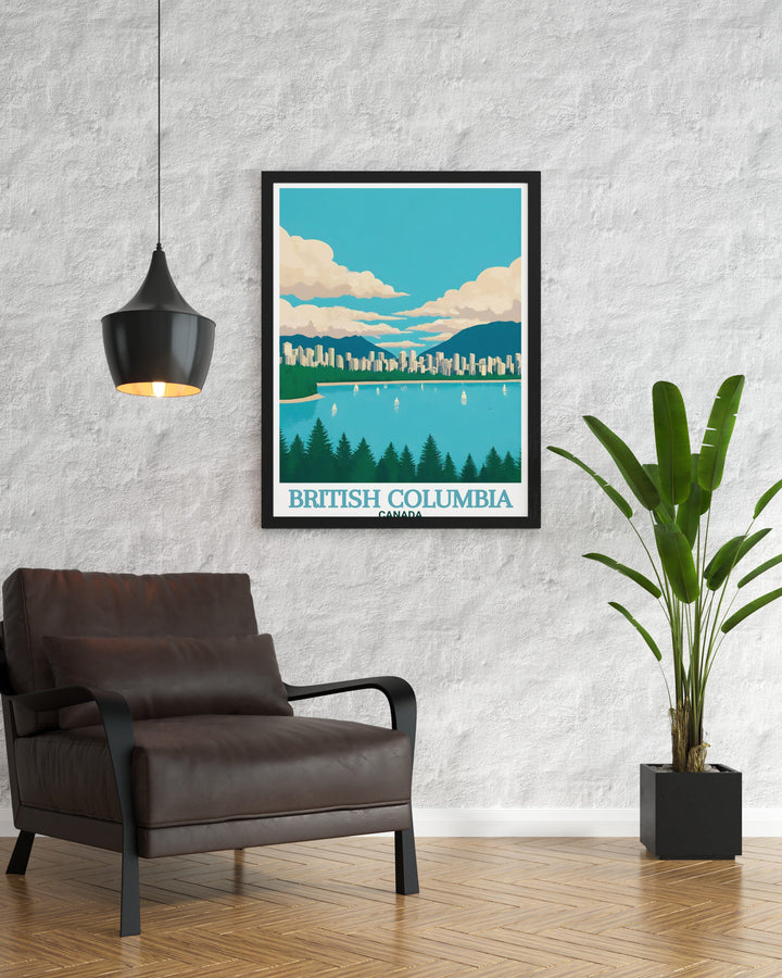 British Columbia canvas art showcases the serene landscapes of Stanley Park, offering a piece of nature to brighten up your home. This travel print is a great addition to any wall, celebrating the peaceful beauty of Canada.