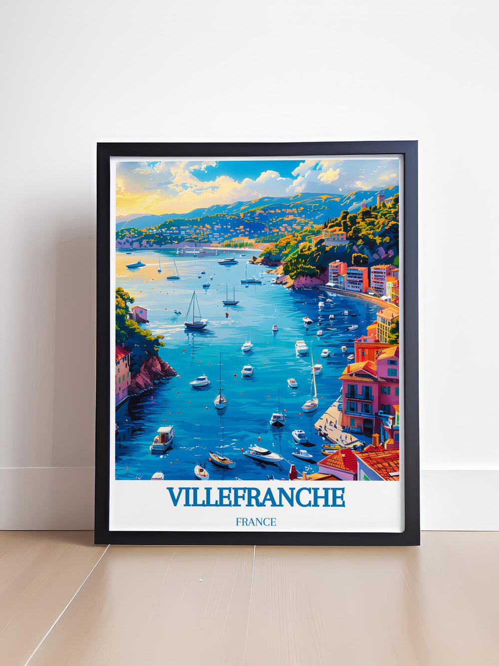 Experience the charm of Villefranche sur Mer Harbor with this stunning wall art piece Perfect for lovers of the French Riviera this artwork showcases the beauty of the harbor and its surroundings making it an ideal choice for modern decor and elegant home design