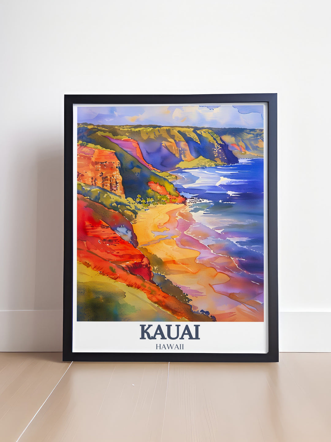 Transform your living space with this Hawaii wall decor featuring Waimea Canyon and Poipu Beach. The vibrant colors and serene atmosphere of this Kauai travel poster make it a perfect addition to your home or as a gift for nature enthusiasts.