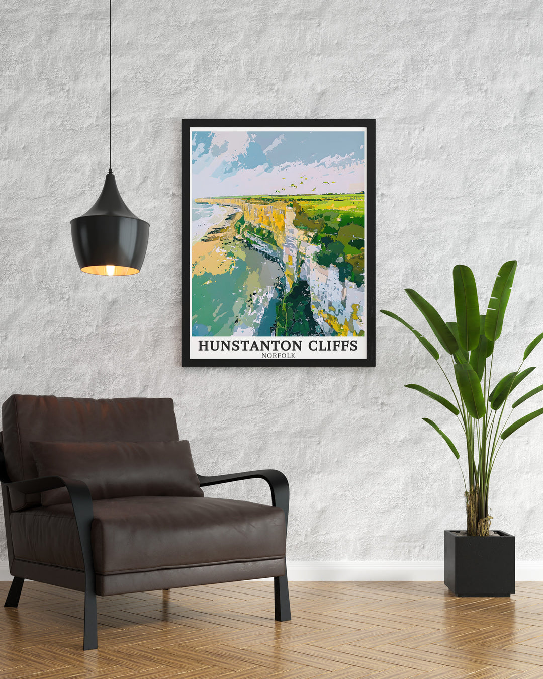 Hunstanton Cliffs wall art capturing the dramatic geological features of this famous English coastline. This print brings the beauty of Hunstantons red and white cliffs into your home, perfect for nature lovers and those inspired by coastal adventures.