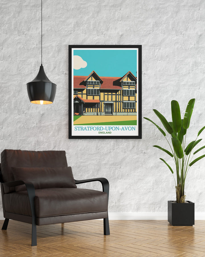 Add a touch of history to your living space with our Shakespeares Birthplace modern art from Stratford upon Avon ideal for enhancing any room with vibrant colors and intricate details.