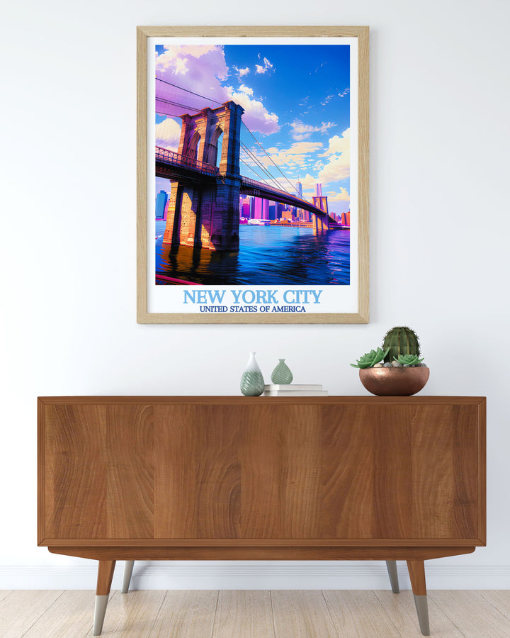 Perfect wall decor featuring Brooklyn Bridge and New York skyline watercolour art for adding sophistication to your living space