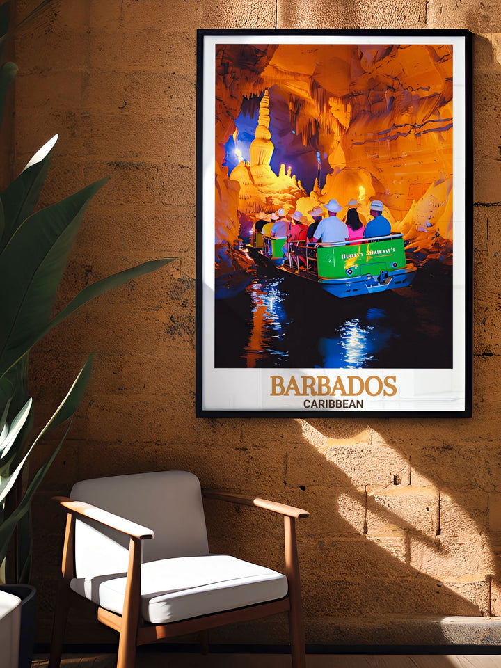 Harrisons Cave Modern Art offers a contemporary perspective on the natural beauty of Barbados underground marvel. Detailed and striking, these prints bring the caves stunning geological features into your home, making them a perfect addition to any art collection.