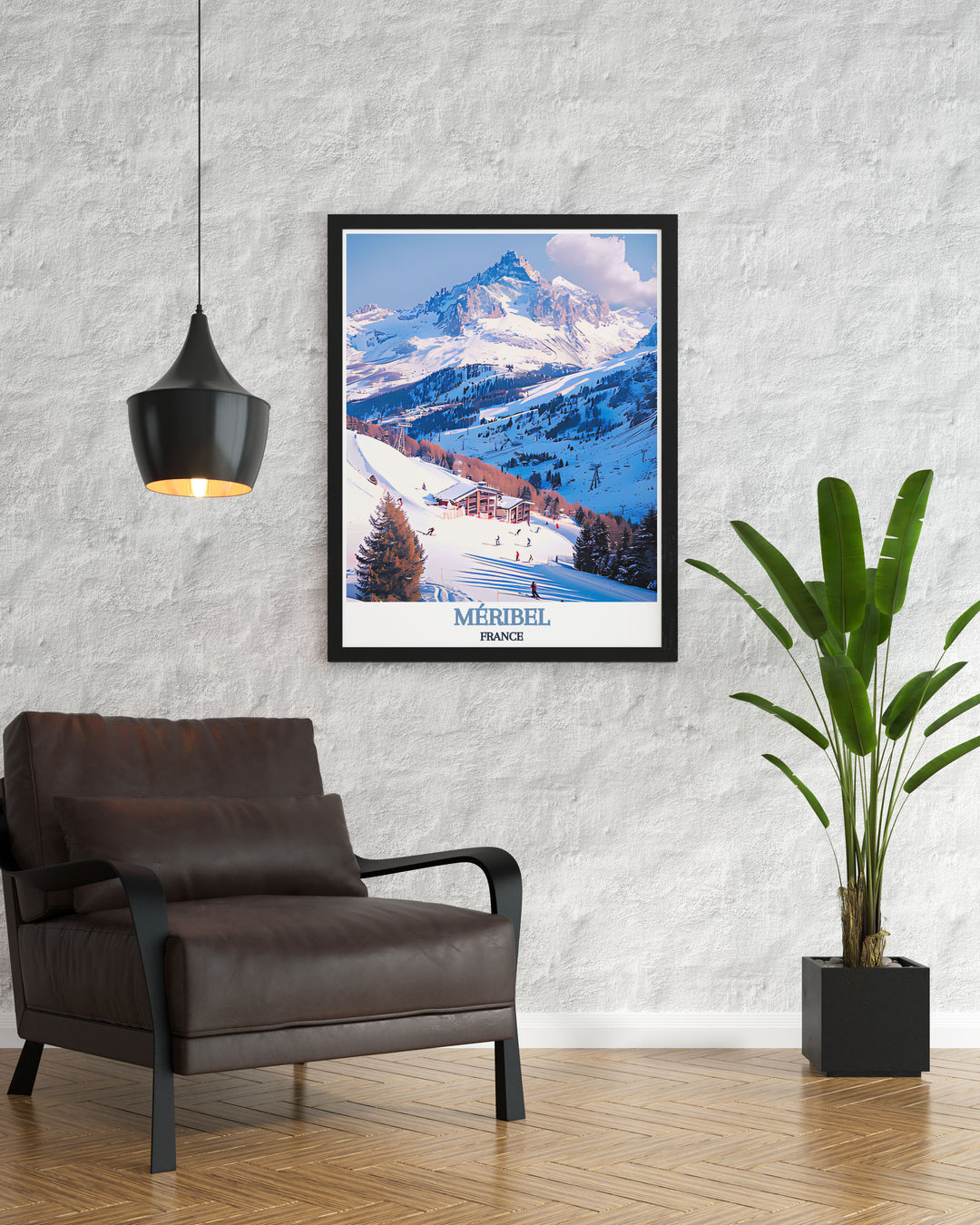 This detailed poster of Méribel illustrates the vibrant snowboarding culture and well groomed trails, making it an excellent addition to any art collection celebrating winter sports.