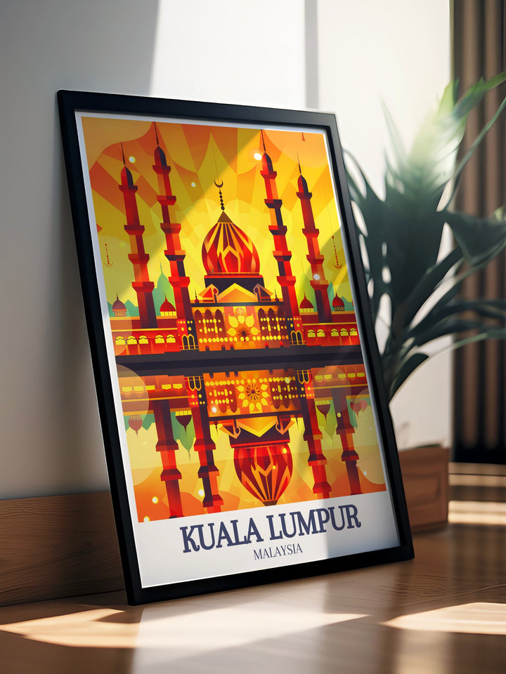 Unique Malaysia print of Sultan Salahuddin Abdul Aziz Mosque in Shah Alam. This Kuala Lumpur poster makes a wonderful gift for travelers and art lovers.
