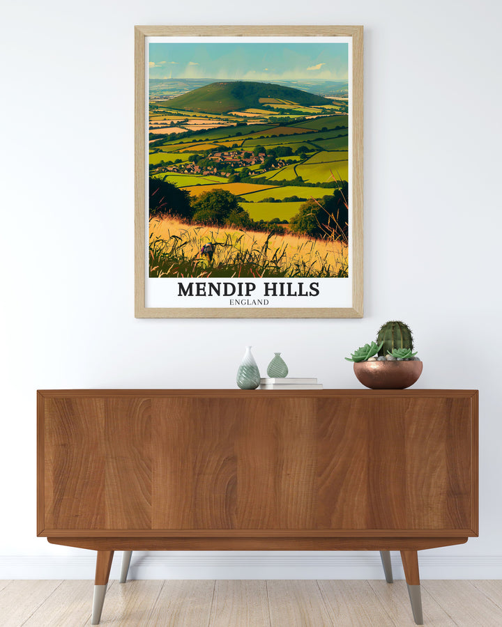 This canvas art of the Mendip Hills, Somerset Levels, and Blackdown Hills brings the scenic beauty of Englands natural landscapes into your home. Perfect for lovers of the outdoors, this artwork adds a calming touch to any room.