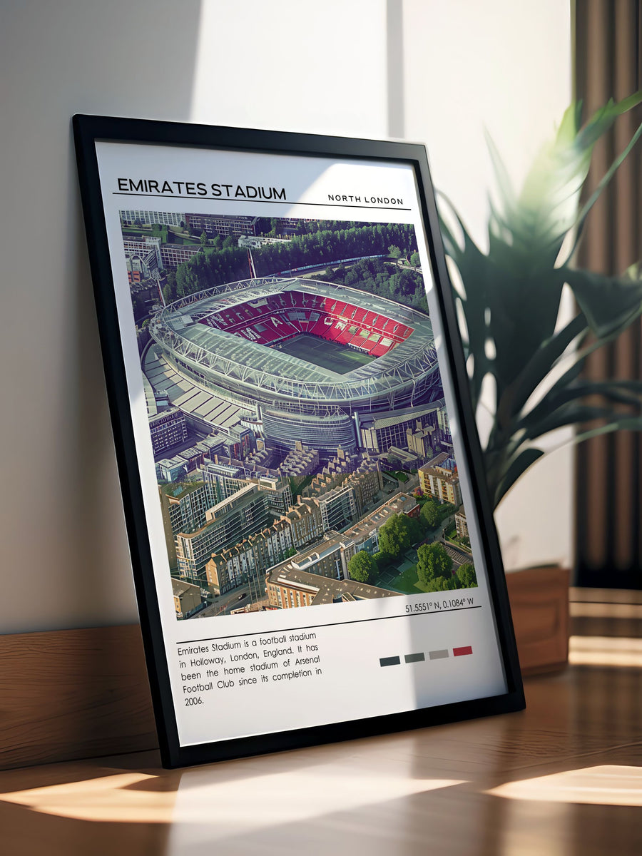 Canvas print of Emirates Stadium, capturing the sleek design and vibrant atmosphere of Arsenals home.