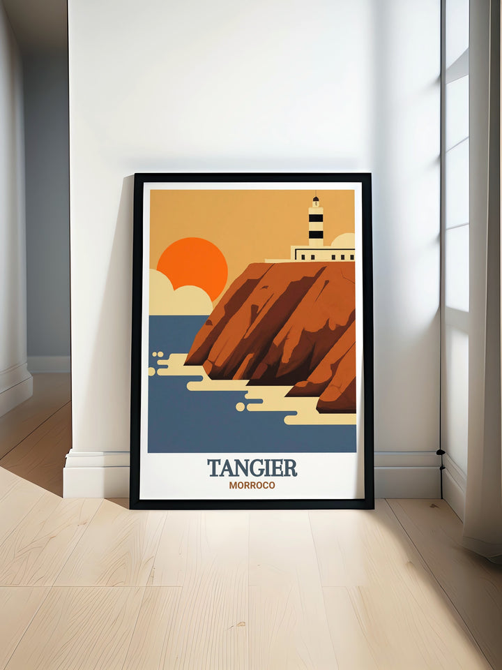 A stunning canvas art of Cap Spartel in Tangier, Morocco. This travel print offers a unique view of one of the countrys most famous landmarks, making it an ideal choice for art lovers and travelers alike.