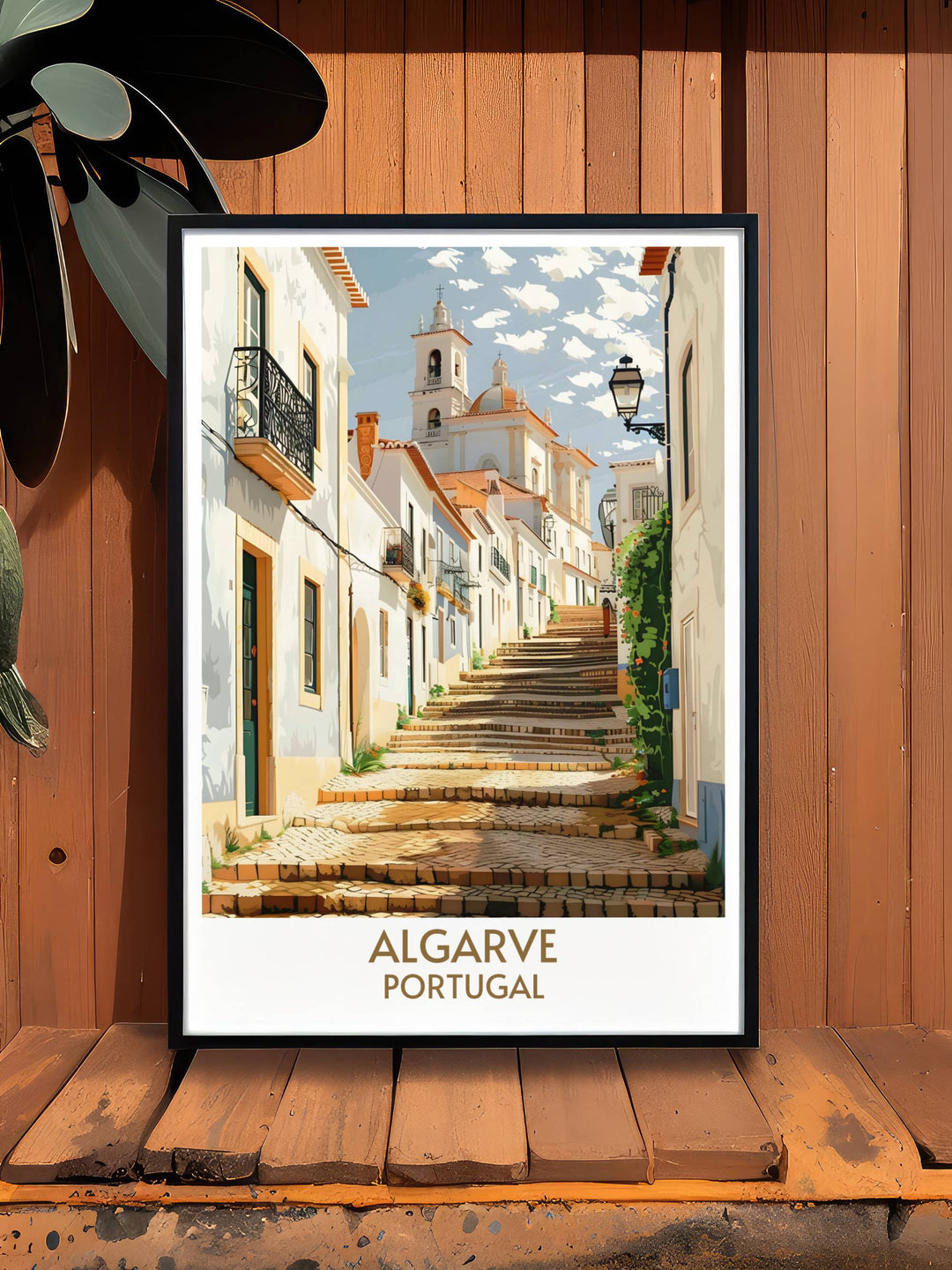Faro old town poster featuring the picturesque streets and historic buildings of this charming Algarve location. Transform your living space with the beauty and elegance of Faro old town.