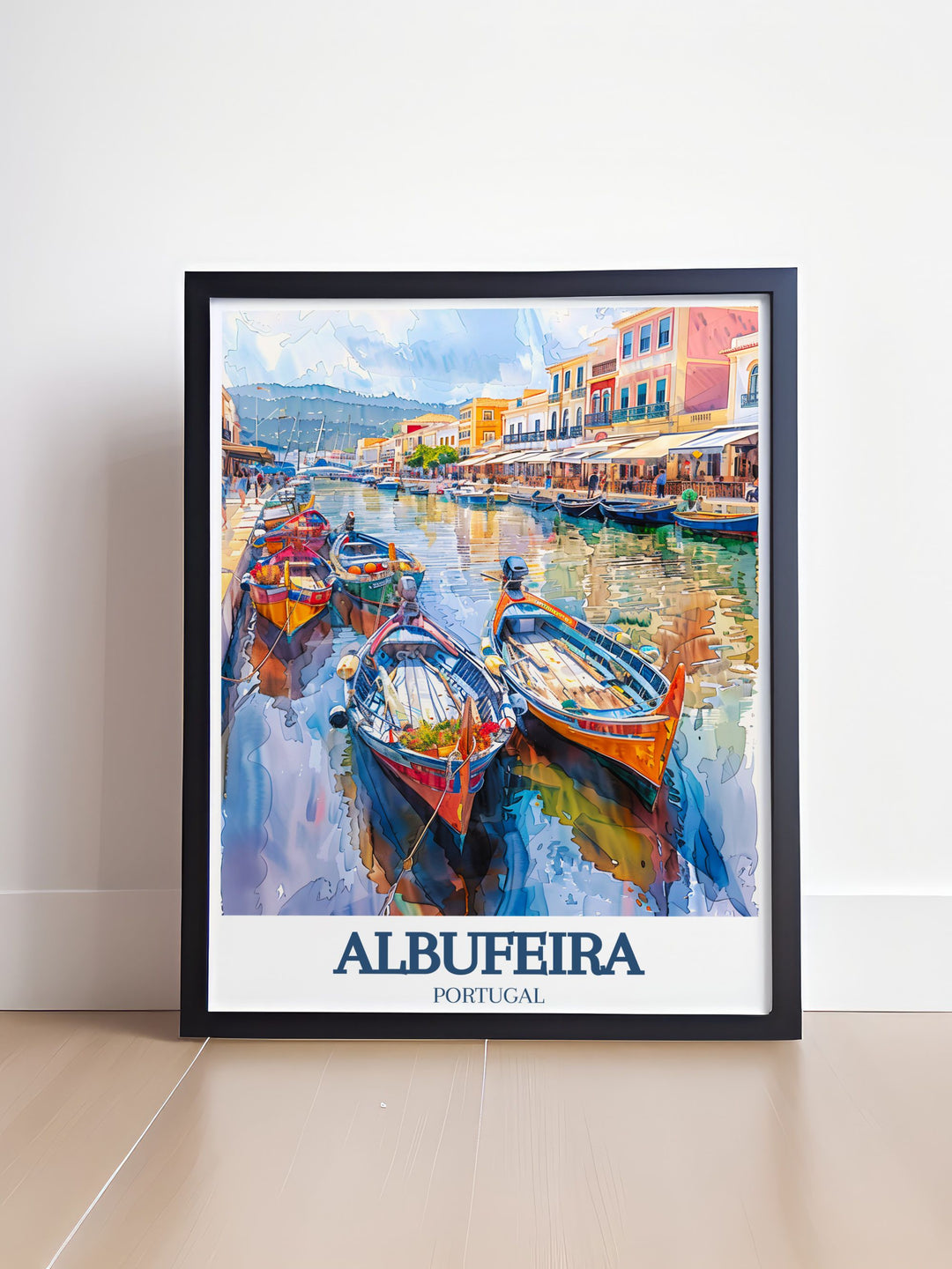 Beautiful Albufeira art print capturing the serene beauty of São Rafael Beach with its golden sands and crystal clear waters, perfect for home decor.