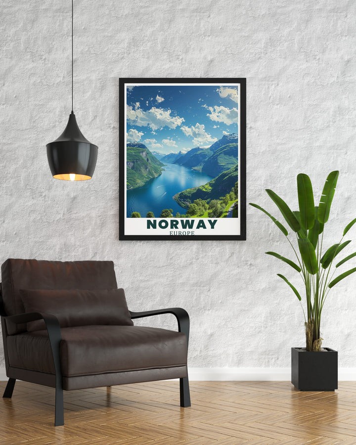 Elegant Flekkefjord gift with intricate Norwegian poster design complemented by Bryggen Bergen modern decor and Geirangerfjord stunning prints for a sophisticated touch