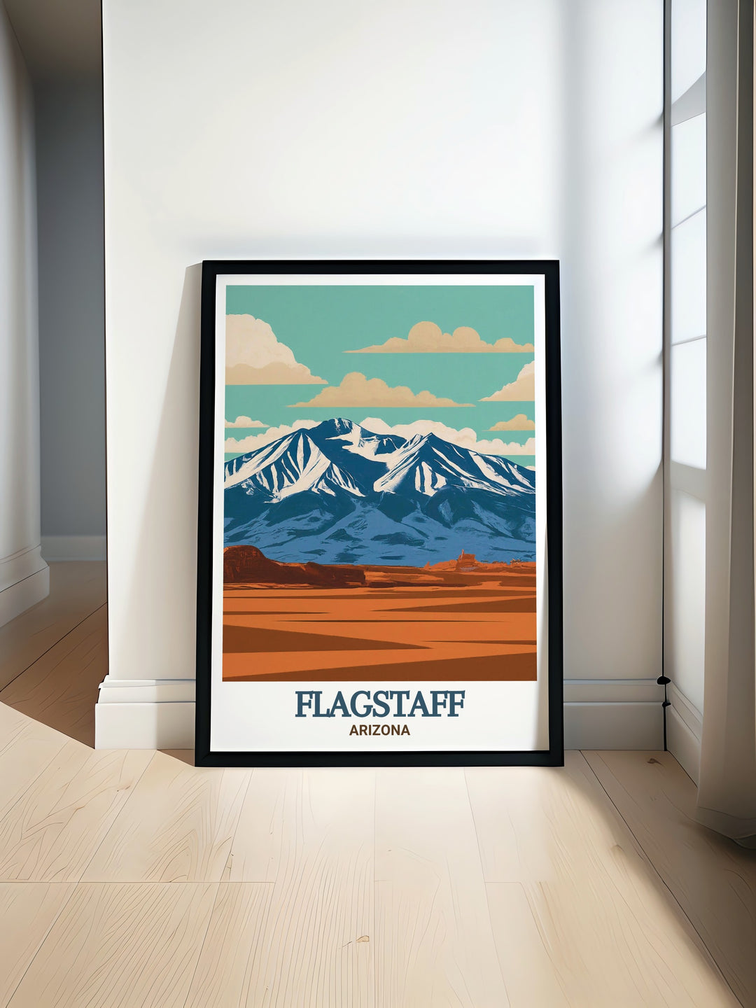 Beautiful Flagstaff print featuring San Francisco Peaks perfect for adding colorful art to your living room or bedroom. This Flagstaff wall art brings vibrant city scenes and natural beauty into your home while offering unique gifts for friends and family.