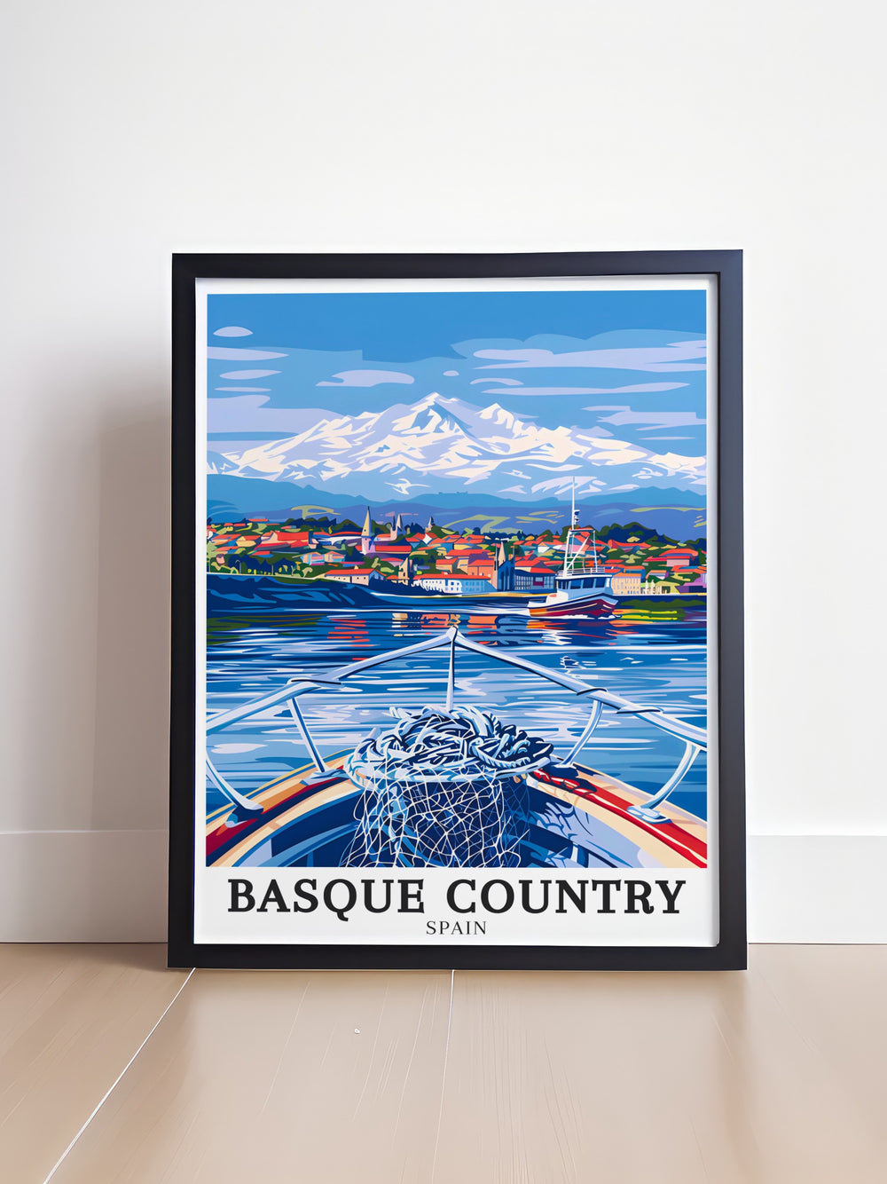 A beautiful representation of northern Spains Basque Country, this canvas print features the quaint village of Hondarribia framed by the Pyrenees mountains. This detailed artwork is ideal for bringing a touch of Spanish culture into your space.