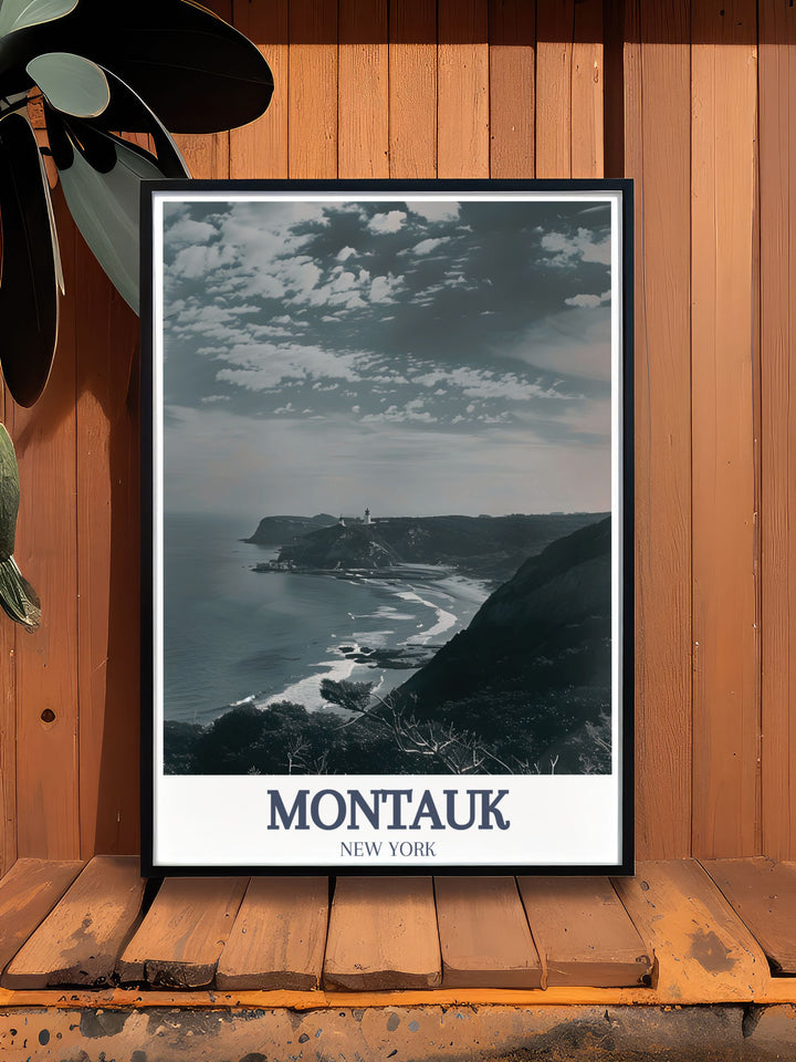 Beautiful Montauk Decor Print with Montauk Point Lighthouse and Camp Hero State Park ideal for creating a focal point in your home and as a cherished gift for anniversaries and birthdays