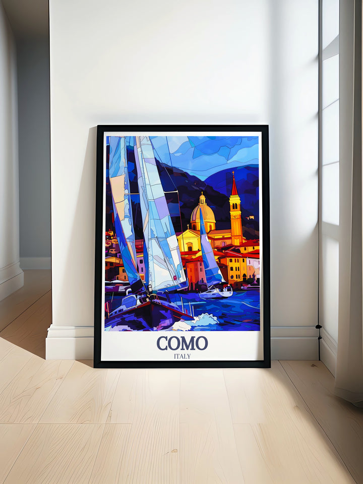 A beautiful Orient Express print featuring the Royal Scotsman train as it travels through the Scottish Highlands. Paired with Como Cathedral Lake Como art these framed prints create a timeless look for your home and celebrate classic locomotive art.