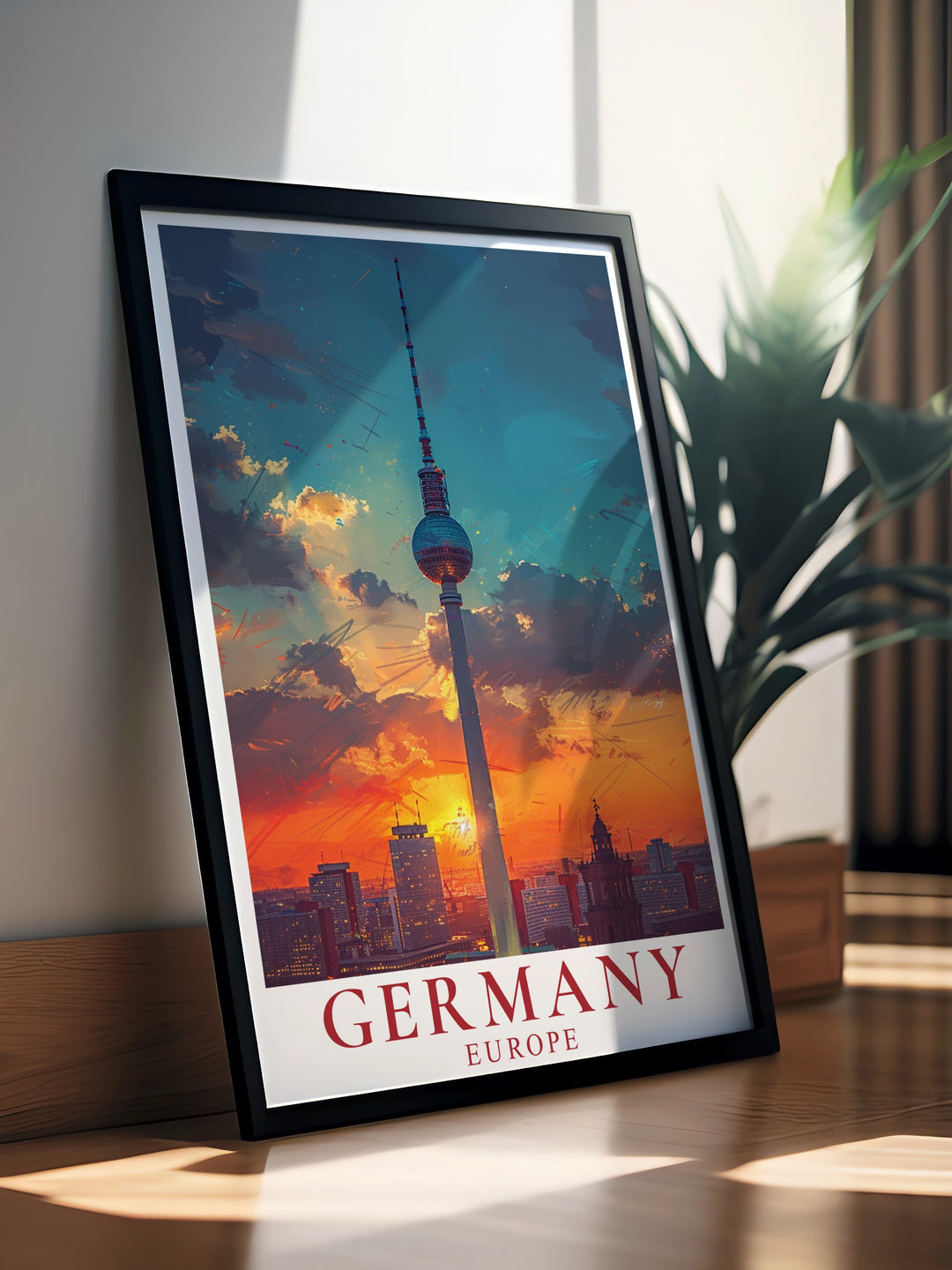 This Berlin travel print highlights the majestic Fernsehturm, offering a fresh take on one of Germanys most beloved landmarks. Ideal for anyone who loves travel, this artwork brings a touch of Berlin into your home.