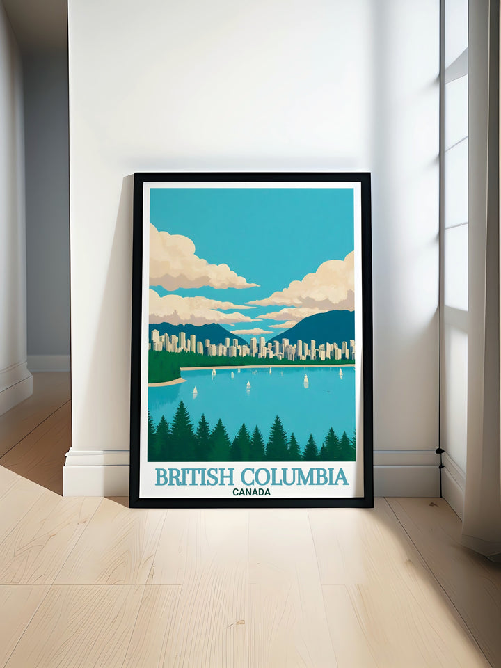 Stanley Park wall poster brings the charm and greenery of British Columbias most famous park into your living space. This travel print captures the essence of Canadas natural landscapes, perfect for your home decor.