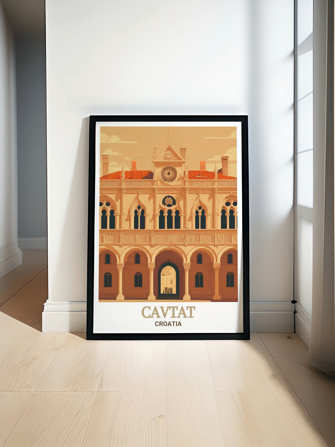 This Croatia wall art displays the captivating beauty of Rectors Palace and the charming streets of Cavtat, ideal for adding a touch of European elegance to your living space or office.