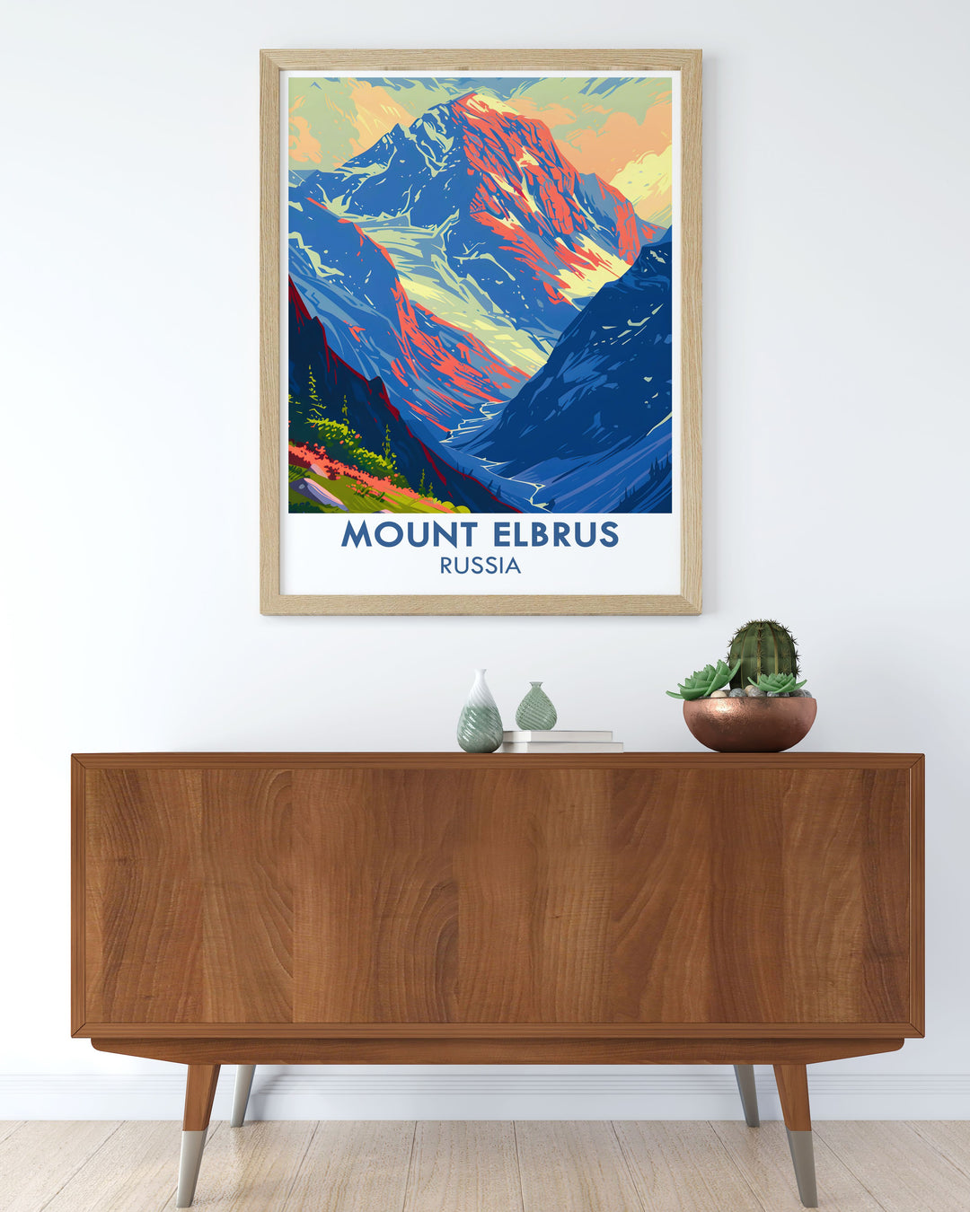 Framed Print of Mount Elbrus capturing the majestic peak in vibrant detail perfect for mountain wall art lovers includes Mt Elbrus elegant home decor to enhance any living space