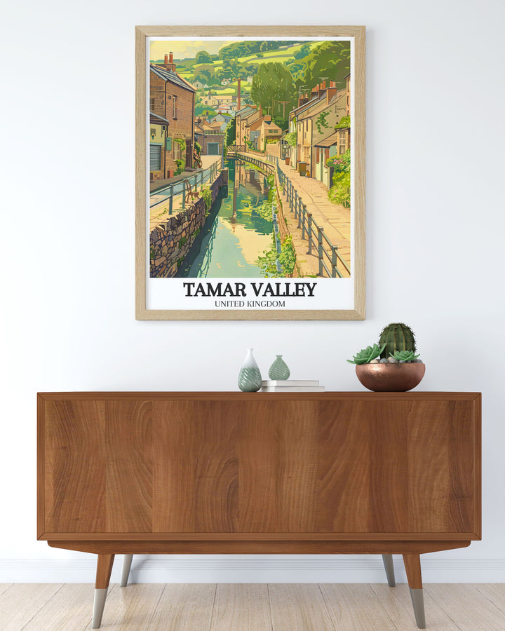 Add a touch of sophistication to your décor with the Tavistock Canal River Tamar poster. This artwork highlights the tranquil landscapes of Tamar Valley AONB and is a perfect gift for nature lovers and art enthusiasts.