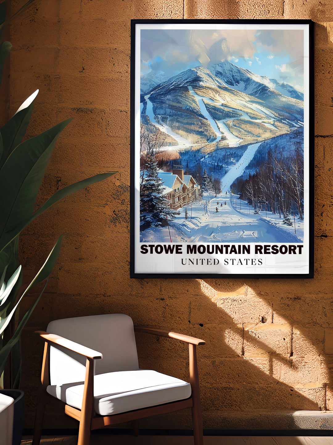 Stunning Skii trails artwork featuring Stowe Ski Resort and Mount Mansfield a versatile piece that adds a touch of elegance and adventure to any room making it a perfect wall decor