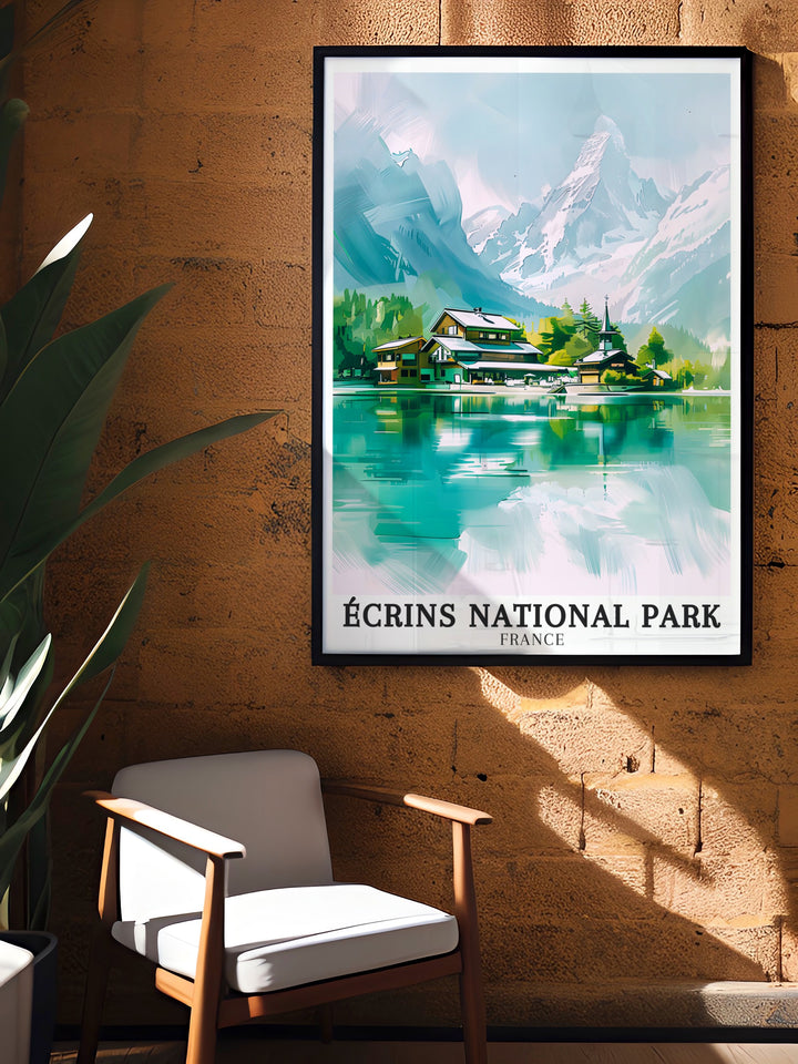 Ecrins National Park Framed Print highlighting the majestic Barre des Ecrins and serene Lac Leman perfect for enhancing any France Travel Print collection or wall decor