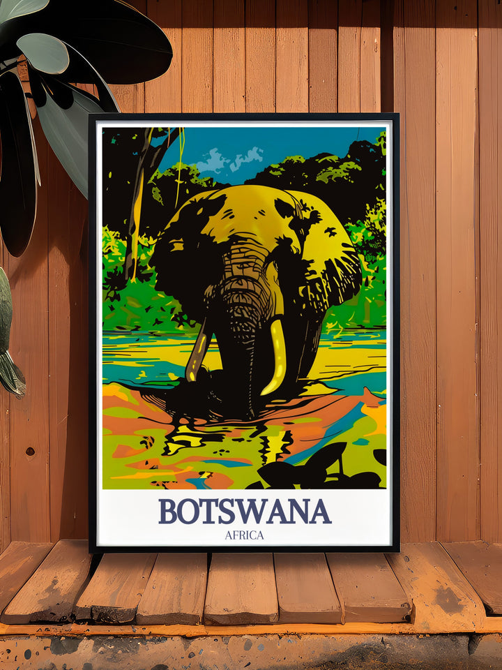 Unique Botswana art prints featuring the Okavango Delta and Moremi Game Reserve. Perfect for travel lovers, these Botswana posters offer a visual journey through some of Africas most breathtaking landscapes.