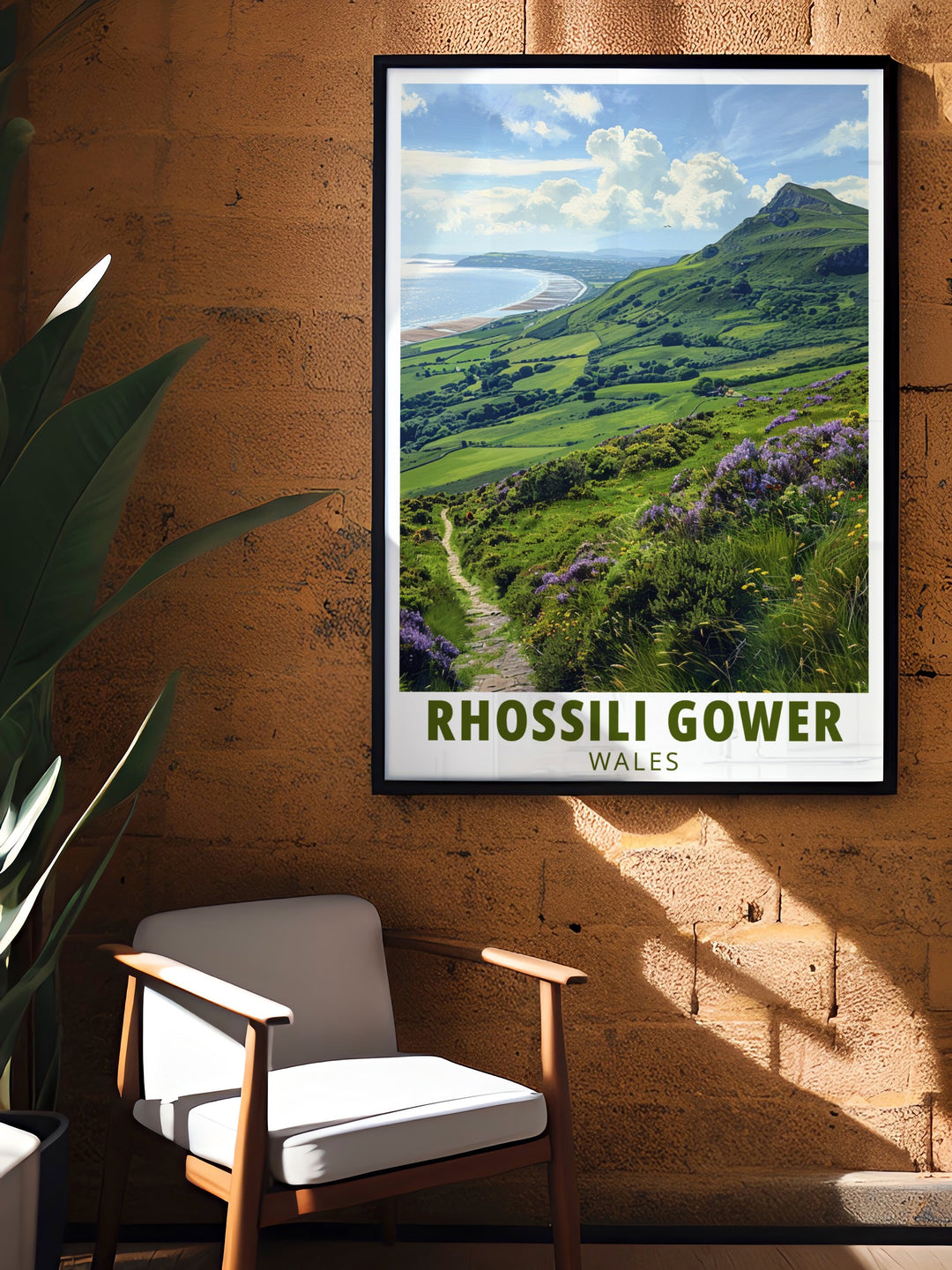 Elegant Rhossili Down modern art bringing the serene charm of Gower Beach into your home decor