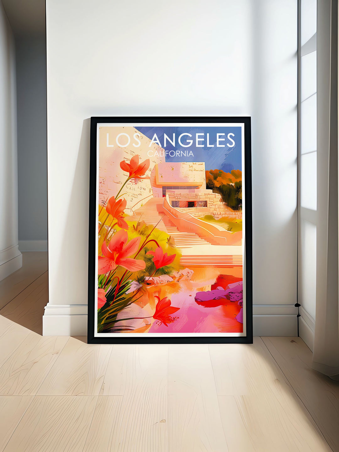 Getty Centre vintage print of Los Angeles capturing the architectural beauty of the iconic museum perfect for enhancing home decor and adding a touch of cultural elegance to your living space an ideal addition to your collection of Los Angeles art and California prints