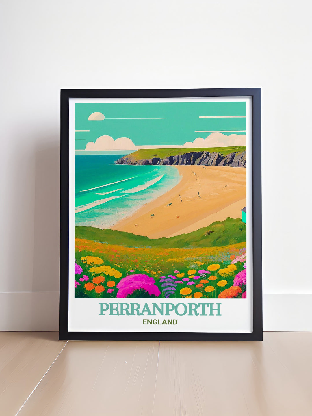 Beautiful Perranporth wall art showcasing the iconic Perranporth Beach in England. Perfect for nature lovers and art enthusiasts. This detailed artwork brings the tranquility and splendor of the beach to life.