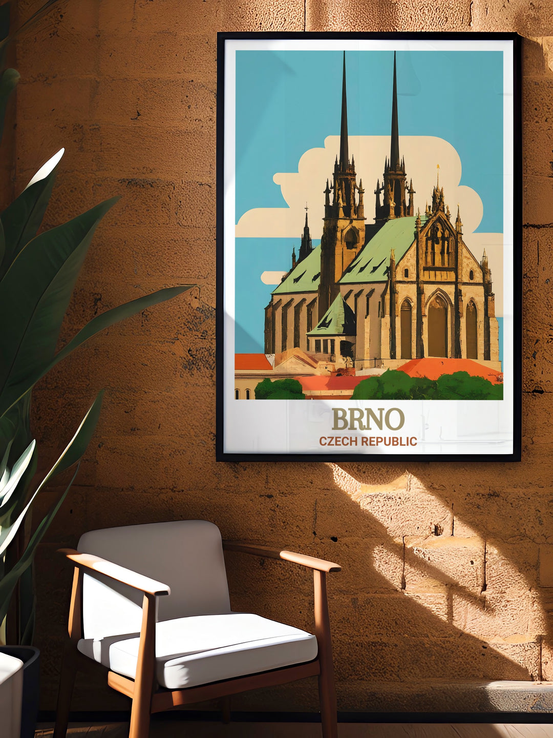 Brno city art showcasing the Cathedral of St. Peter and Paul offering a stylish and elegant home decor piece