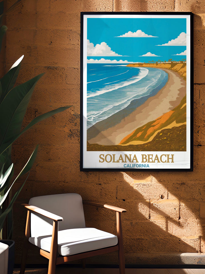 This California beach art print showcases the beauty of Solana Beach and Fletcher Cove, bringing the iconic landscapes of Southern California into your home. A must have for beach lovers, this wall art adds a calming coastal touch to any room.