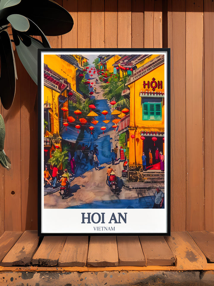 This canvas art of Nguyễn Thái Học Street in Hoi An captures the bustling energy of Vietnams historic town. Its an ideal addition to any travel inspired room or a thoughtful gift for those who love to explore new cultures.